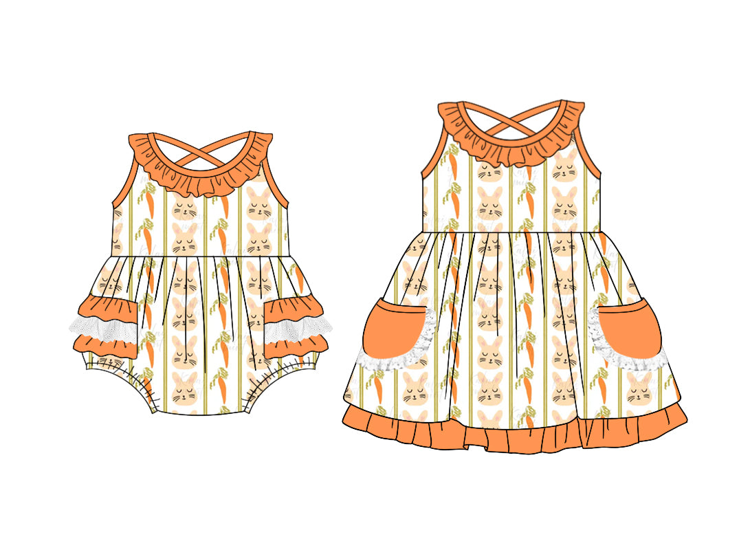 26.1.5 Custom MOQ:3 or 5 pcs each design milk silk Sibling baby girl clothes easter short sleeve dress and romper