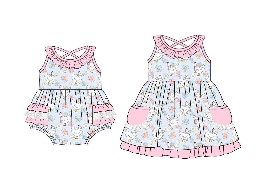 26.1.5 Custom MOQ:3 or 5 pcs each design milk silk Sibling baby girl clothes floral short sleeve dress and romper