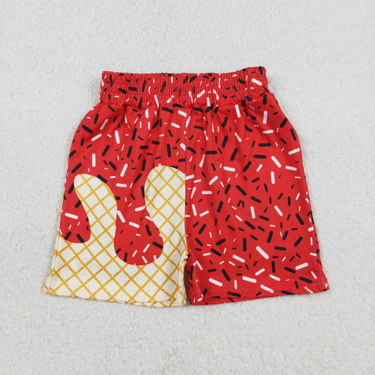 RTS NO MOQ(In Stock) SS0776 Waffle Ice Cream Red Long Shorts