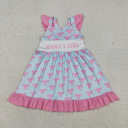 GSD2980 Kids Baby Girls Flutter Sleeve Mama's Girl Bows Ruffle Knee length Dresses