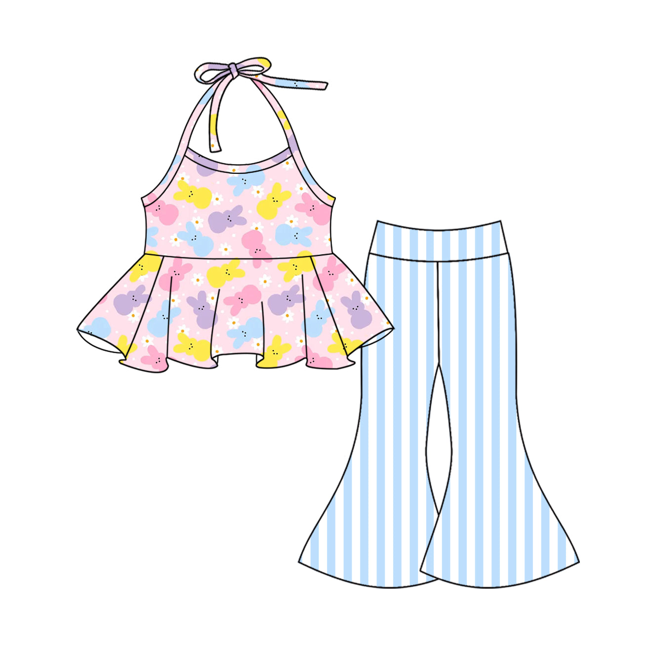 26.1.5 Custom MOQ:3 or 5 pcs each design milk silk Sibling baby girl clothes suspender pants sets 2