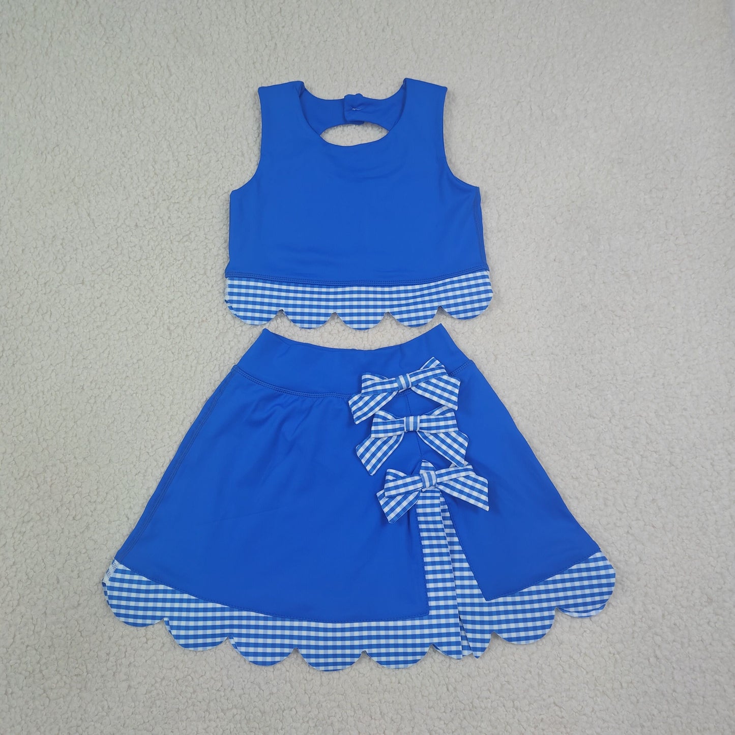 GSD4177 Kids Clothing Baby Girls Sleeveless Vest Top Skirt Shorts Yoga Active Bows Scallop Clothes Sets