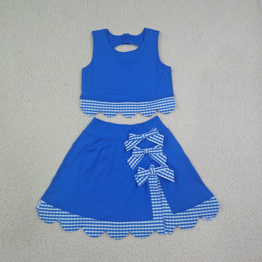 GSD4177 Kids Clothing Baby Girls Sleeveless Vest Top Skirt Shorts Yoga Active Bows Scallop Clothes Sets