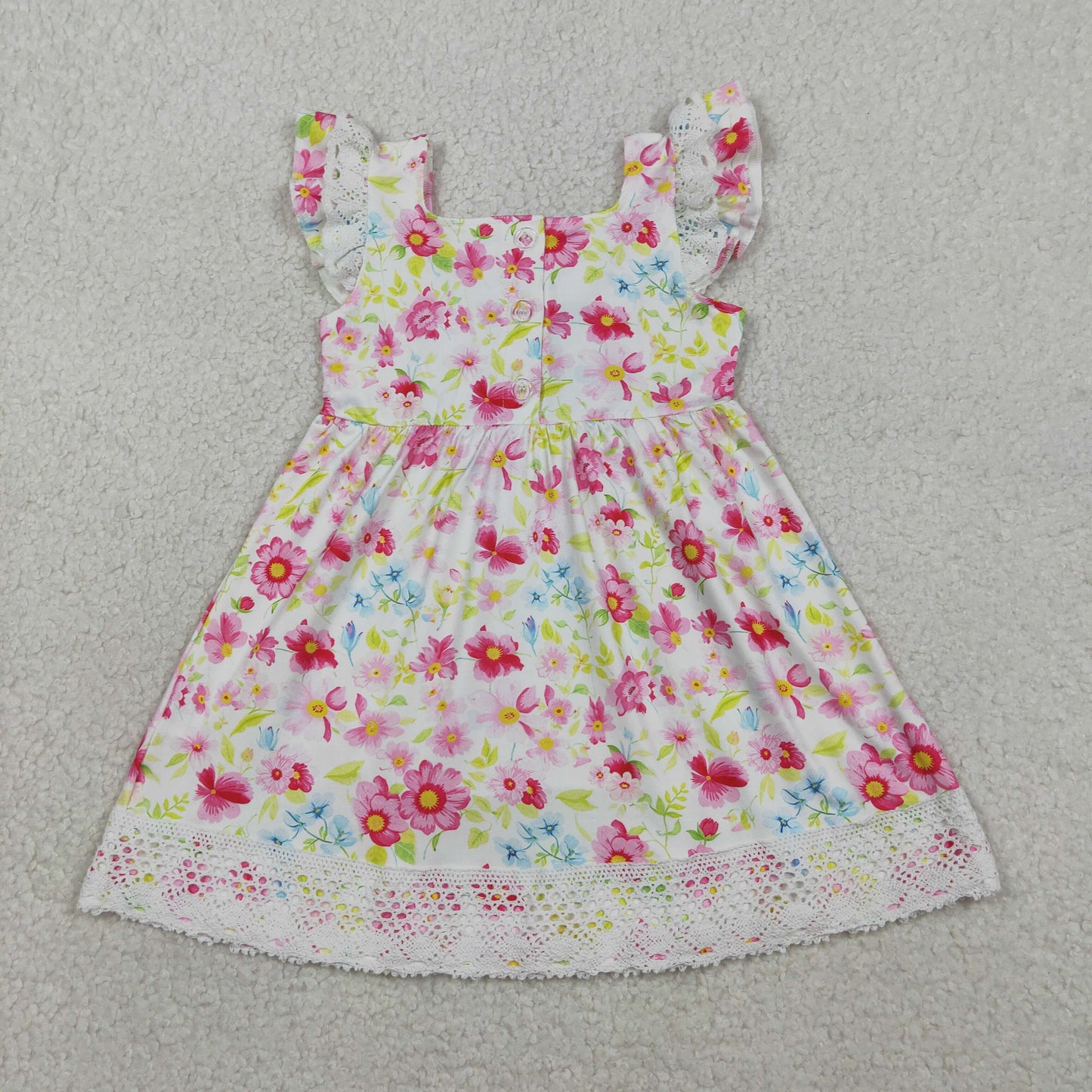 GSD3313 Kids Smocked Floral Cross Baby Girls Easter Lace Ruffle Knee Length Dresses