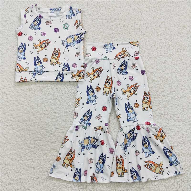 GSPO0729 Cartoon dog bluey Bluey Flower white sleeveless tank top pant suit