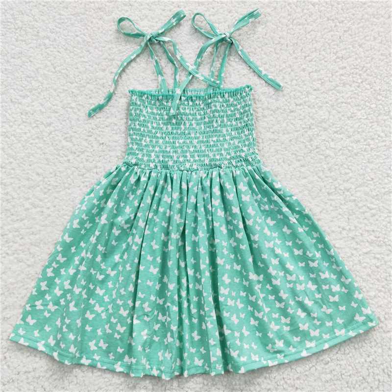 GSD0351White butterfly green elastic dress