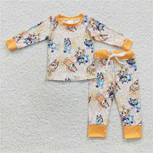 GLP0467 Cartoon bluey Flower Orange long sleeve pantsuit