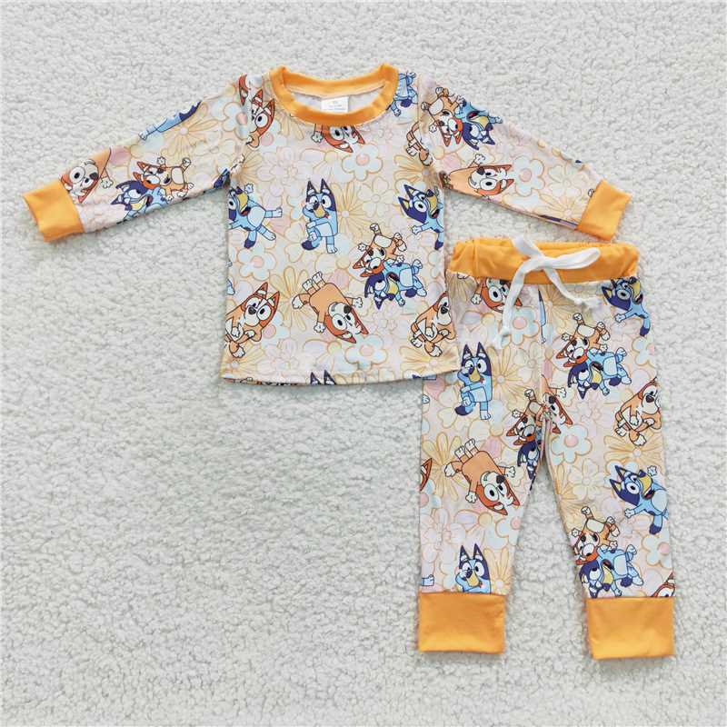 GLP0467Cartoon bluey Flower Orange long sleeve pantsuit