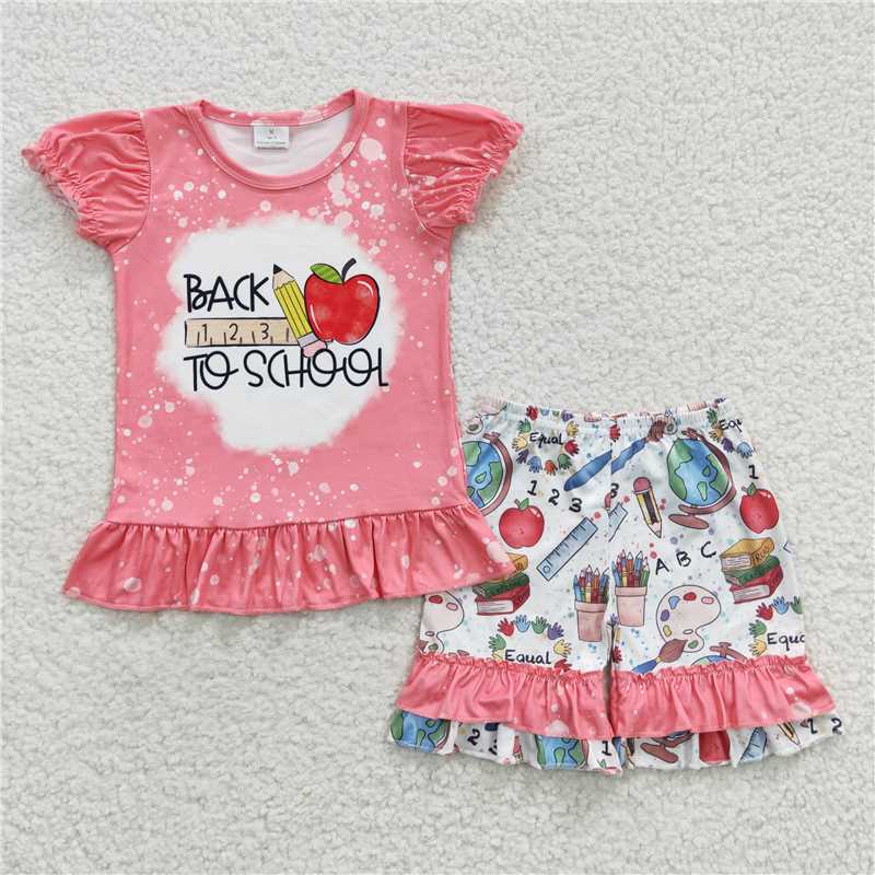 GSSO0355 Girls back to school ruler pencil apple short sleeve shorts suit