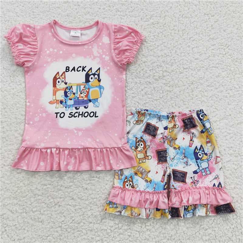 GSSO0360 back to school Cartoon bluey pink short-sleeved shorts