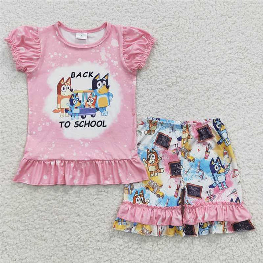 GSSO0360 back to school Cartoon bluey pink short-sleeved shorts