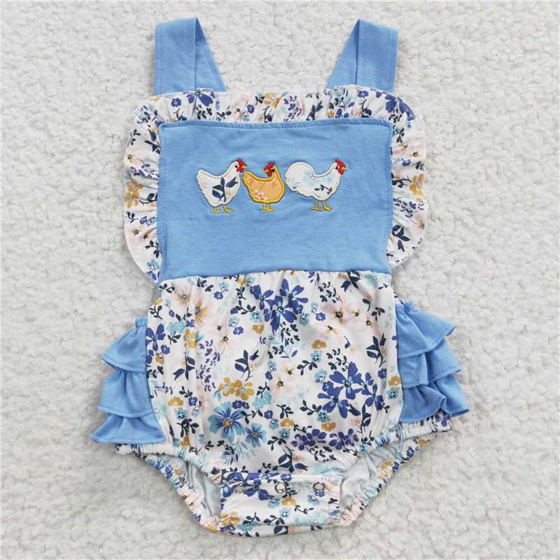 SR0285 Newborn Baby Girls Chicken Summer Ruffle Bubbles Rompers