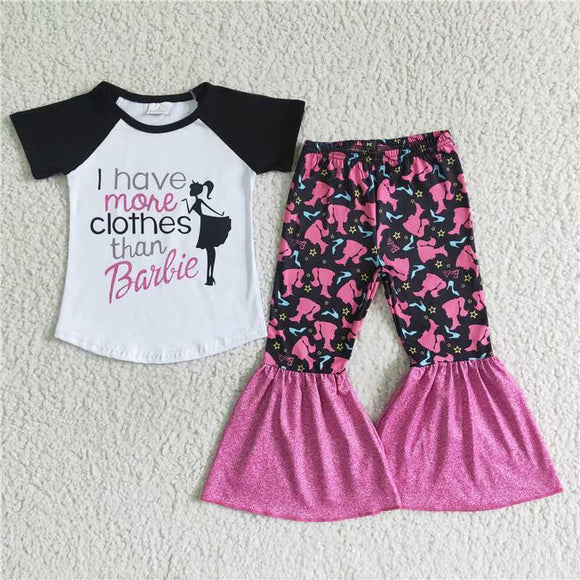 A11-10Black short-sleeved pink flare suit