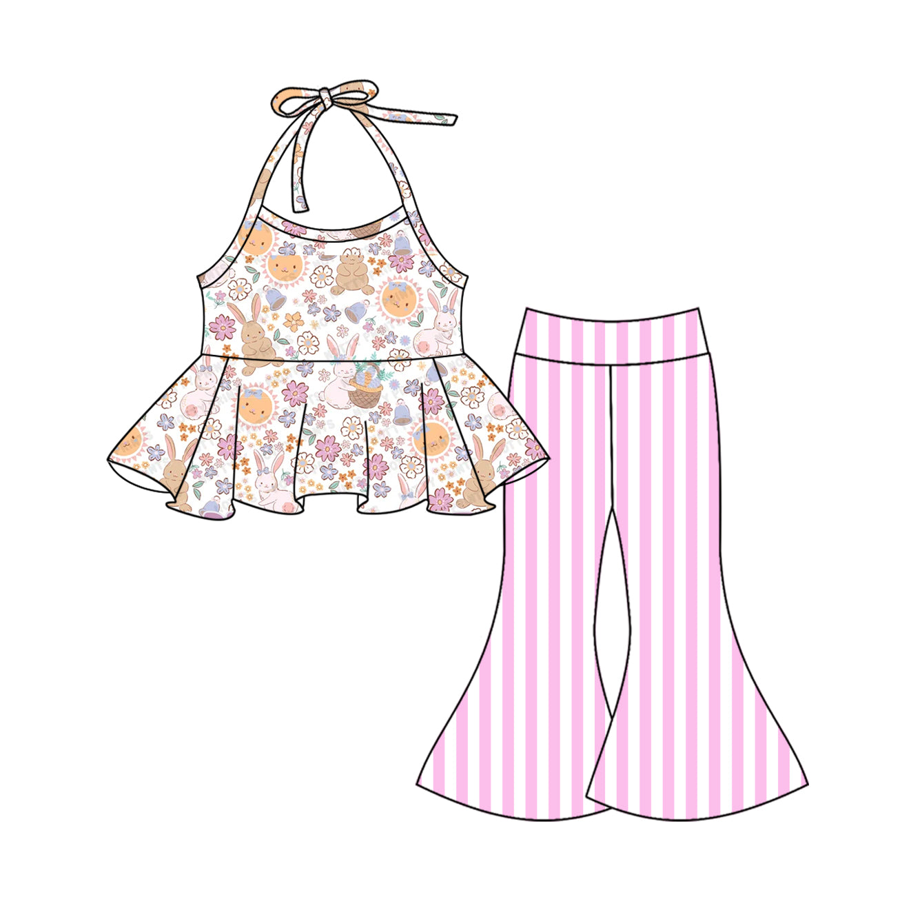 26.1.5 Custom MOQ:3 or 5 pcs each design milk silk Sibling baby girl clothes suspender pants sets 2