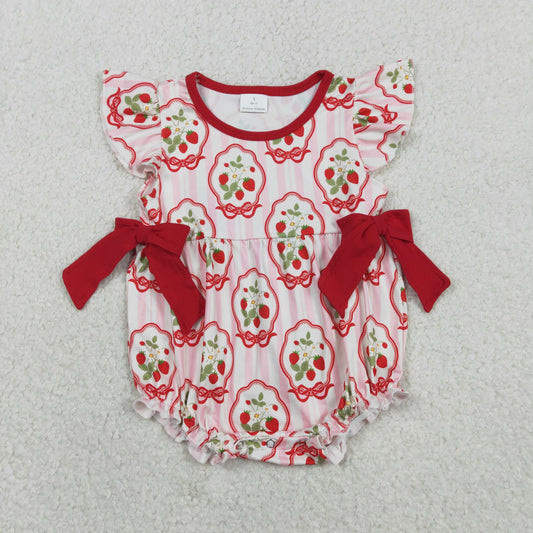 RTS NO MOQ（In Stock) SR3890 Strawberry Bow Pattern Pink Striped Vest Jumpsuit