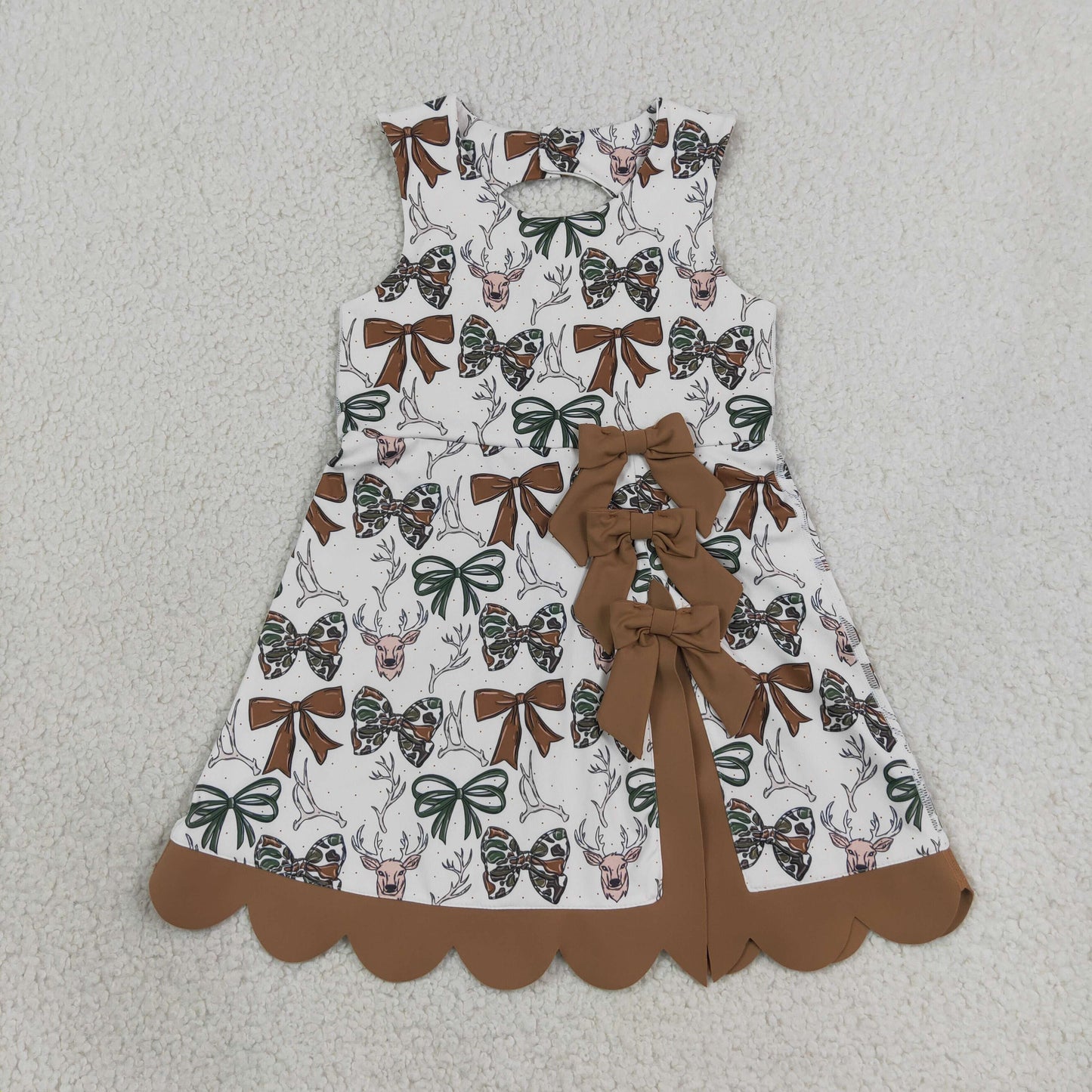 GSD4008 Kids Clothing Baby Girls Camo Bows Deer Hunting Yoga Active Short Bows Scallop Knee Length Dress