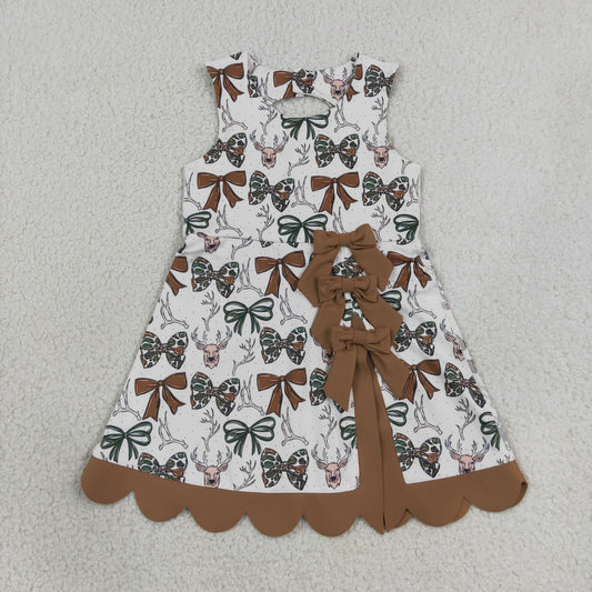 GSD4008 Kids Clothing Baby Girls Camo Bows Deer Hunting Yoga Active Short Bows Scallop Knee Length Dress