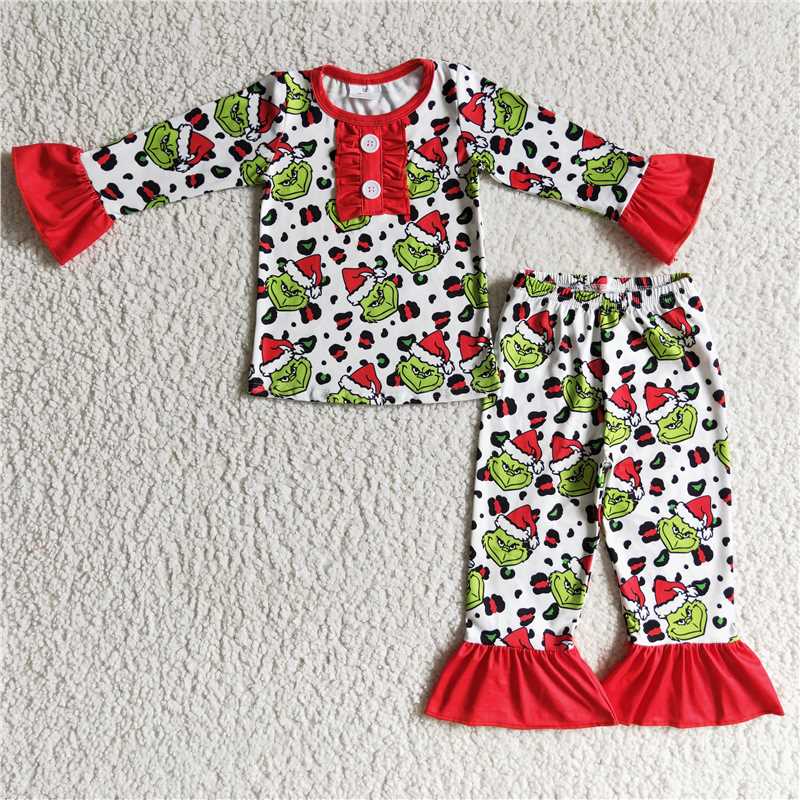 Sibling Baby Boys Girls Christmas Cartoon Ruffle Pajamas Pants Sets