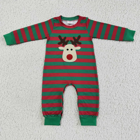 5.21 Sibling Baby Infant Boys Long Sleeves Embroidery Santa Deer Christmas Rompers