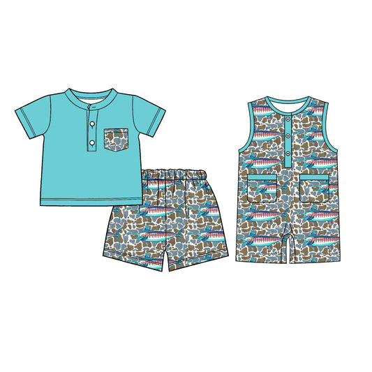 26.1.8 Custom MOQ:3 or 5 pcs each design milk silk Sibling baby boy clothes camouflage short sleeve shorts sets and romper