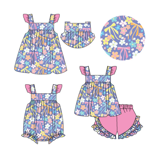 26.1.21 Custom (Moq 3 or 5) Sibling Baby Girl floral Short Sleeve Shorts Sets Girls Dress Romper