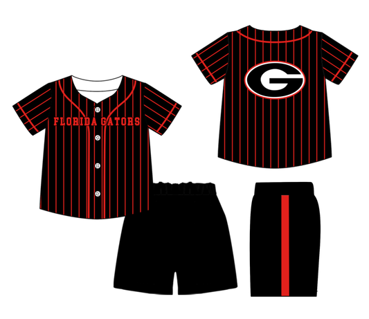 Custom Milk Silk Order MOQ:3 or 5 pcs Each Design Team State Kids Summer Black Short Sleeve Shorts Sets-26.1.19