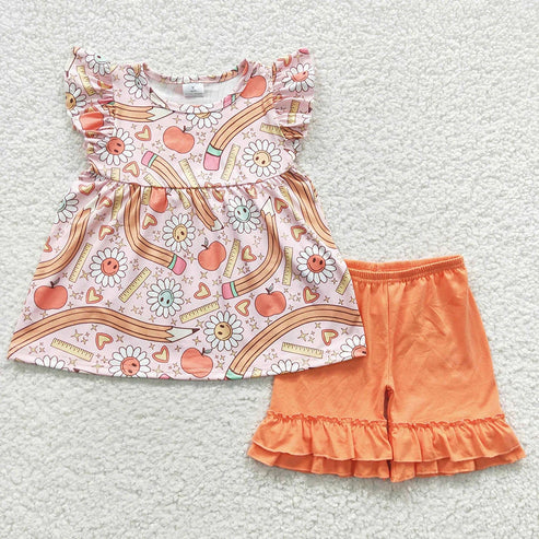 3.10 Sibling Baby Girls Back To School Top Shorts Clothes Sets