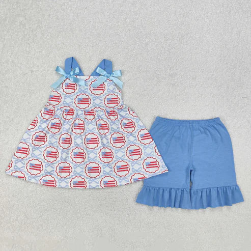 6.23 Sibling Baby Girls Straps Floral Tunic Ruffle Shorts Summer Clothes Sets