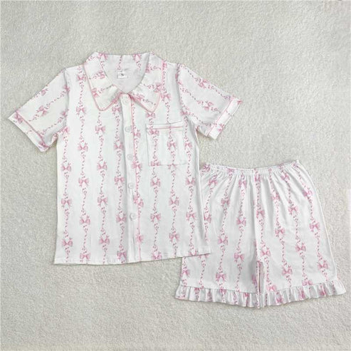 5.17 6 Colors Adult Women Bows Pocket Buttons Tops Shorts Pajamas