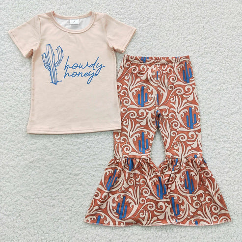 5.9 Sibling Baby Girls Western Shirts Bell Bottom Pants Outfits Sets