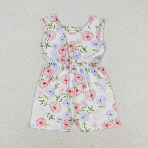 10.31 Sibling Baby Girls Sleeveless Flowers Bows Pockets Shorts Jumpsuits