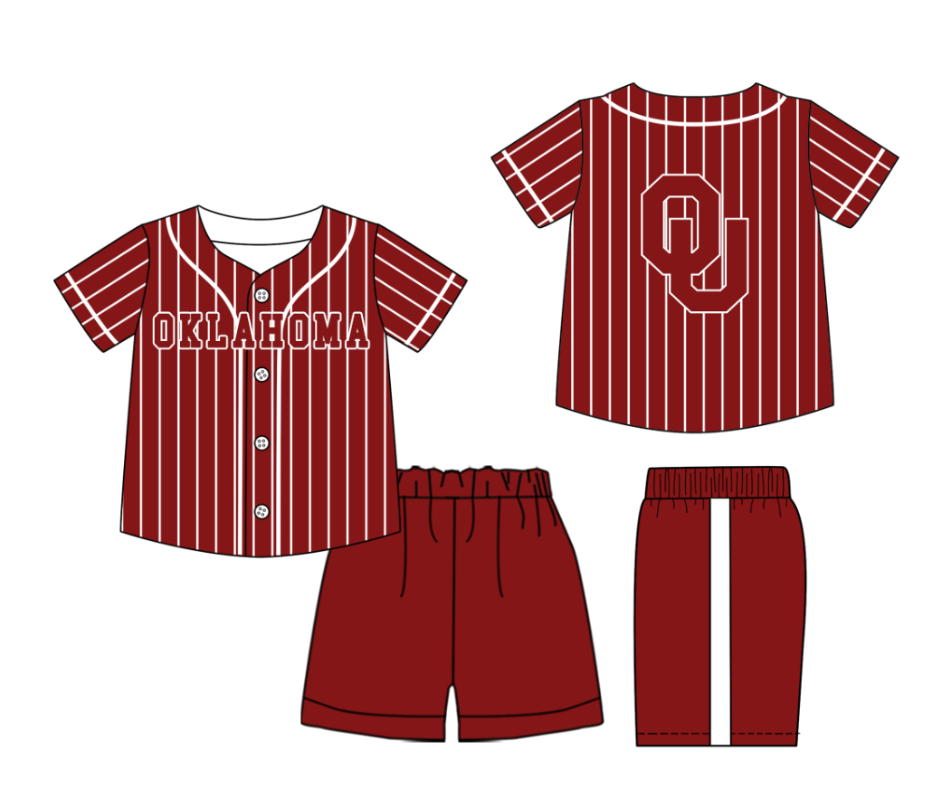 Custom Milk Silk Order MOQ:3 or 5 pcs Each Design Team State Kids Summer Brick Red Short Sleeve Shorts Sets-26.1.20