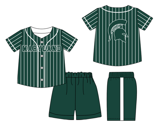 Custom Milk Silk Order MOQ:3 or 5 pcs Each Design Team State Kids Summer Green Short Sleeve Shorts Sets-26.1.21