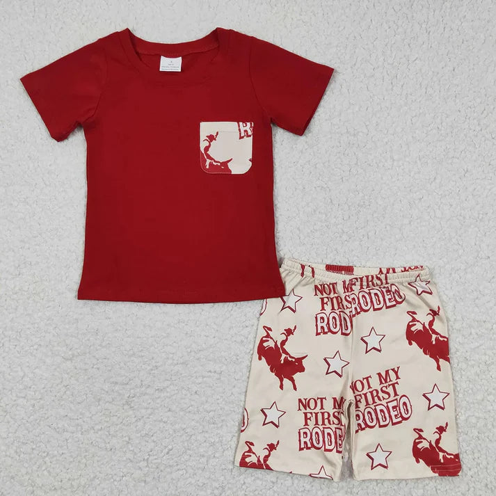 4.18 Sibling Baby Boys Western Cow Pocket Top Shorts Clothes Sets