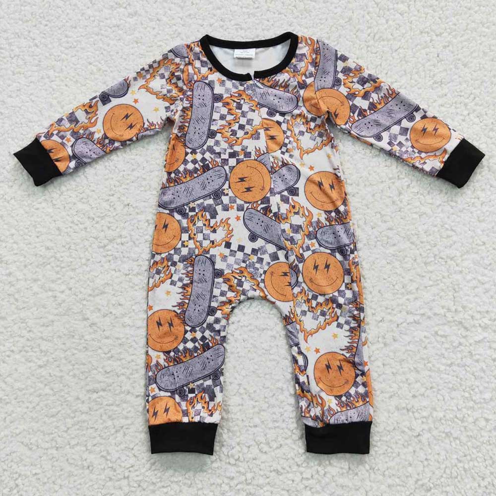 Baby Kids Fall Printed Zip Rompers