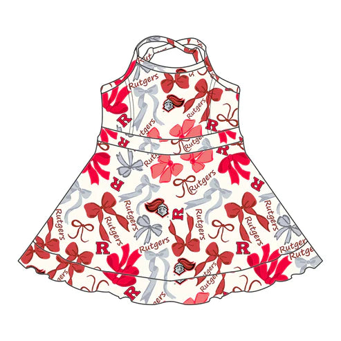 6.10  Custom Moq 3 each item Sibling Baby Girls Rutgers Team Dresses Clothes Sets