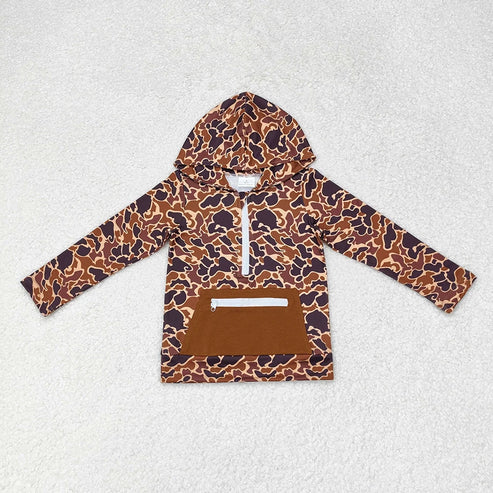6.2 Sibling Baby Boys Western Camo Zipper Pockets Hoodies Fall Pullovers Tops