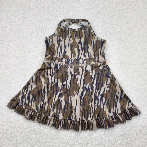 4.30 Sibling Baby Girls Strap Bows Floral Camo Print Yoga Activity Wear Ruffle Knee Length Dresses
