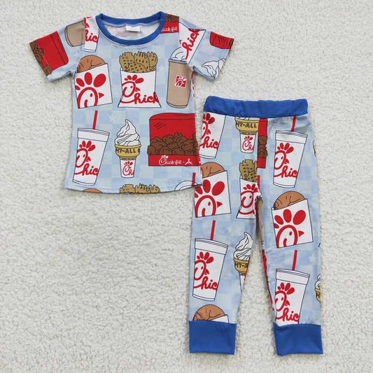 RTS NO MOQ(In Stock) BSPO0148 chick-A Blue Short-Sleeve T-Shirt and Pants Set