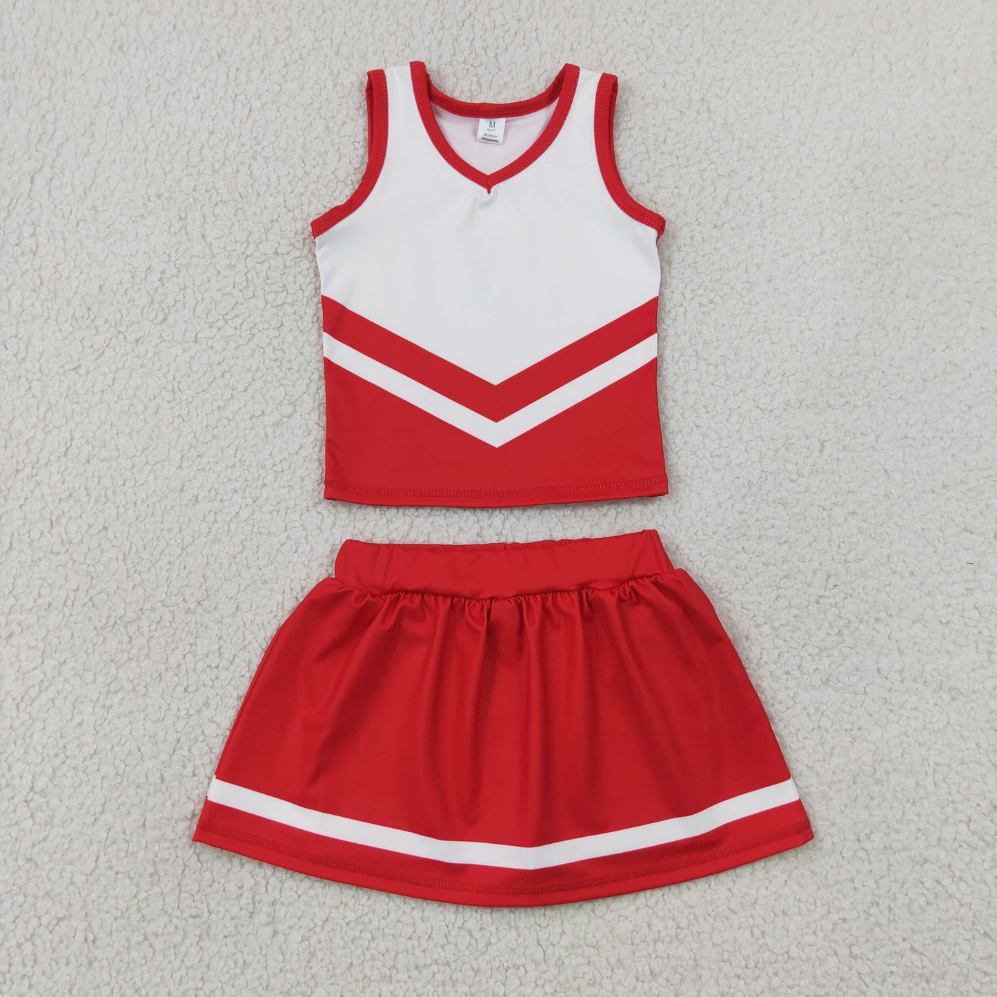 GSD4198 Kids Baby Girls Red White Stripe Vest Skirt Shorts Team Yoga Active Clothes Sets