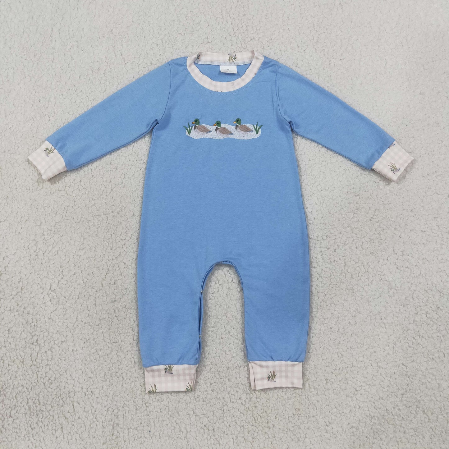 LR3007 Newborn Embroidery Ducks Baby Boys Long Sleeve Hunting Pant Rompers