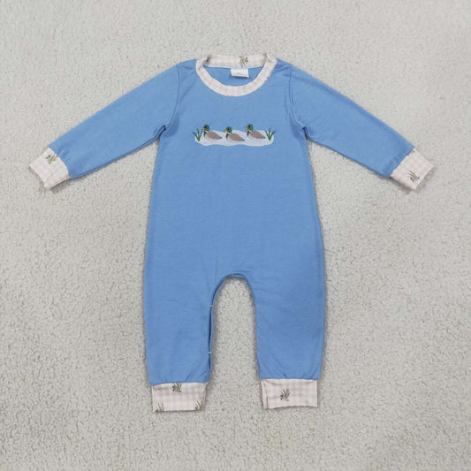LR3007 Newborn Embroidery Ducks Baby Boys Long Sleeve Hunting Pant Rompers