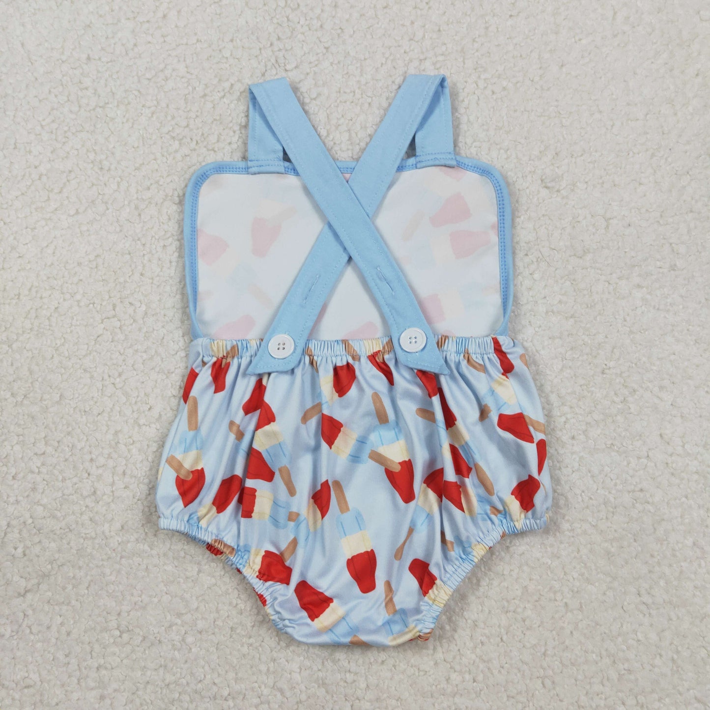 RTS NO MOQ（In Stock) SR3923 National Day Popsicle Pattern Blue Vest Jumpsuit