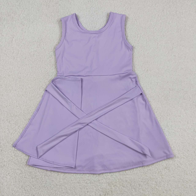 GSD3881 Kids Baby Girls Lavender Sleeveless Yoga Active Short Knee Length Dresses
