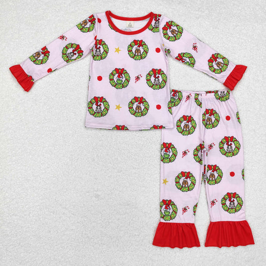 GLP1741 Baby Girls Christmas Pink Face Top Pants Pajamas Bamboo Set