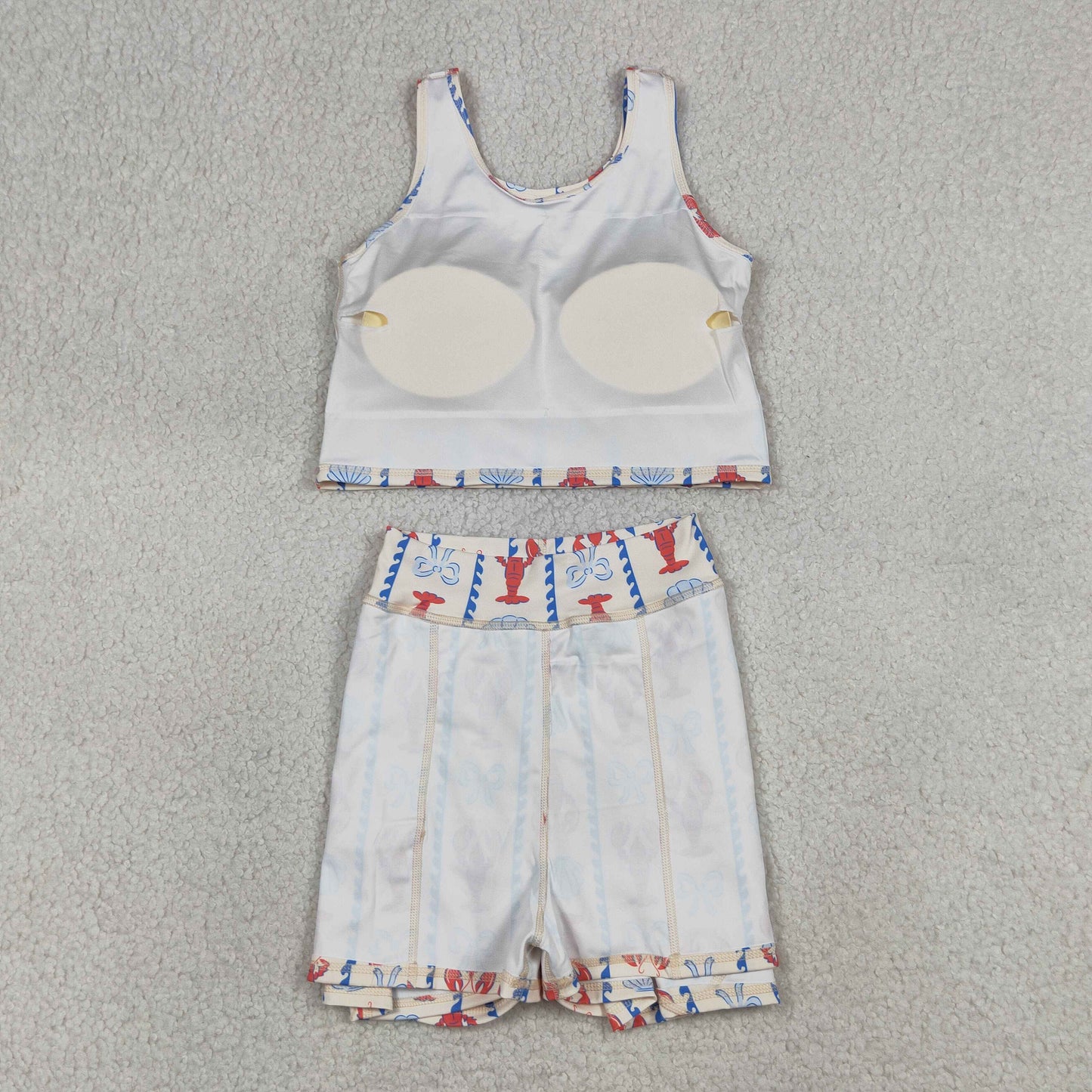 GSD3626 Kids Baby Girls Bows Crayfishes Stripe Vest Top Skirt Short Yoga Active Clothes Sets