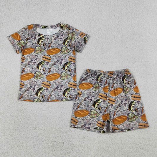 BSSO1920 Kids Baby Boys Southern Camo Fishing Top Shorts Hunting Pajamas Clothes Sets