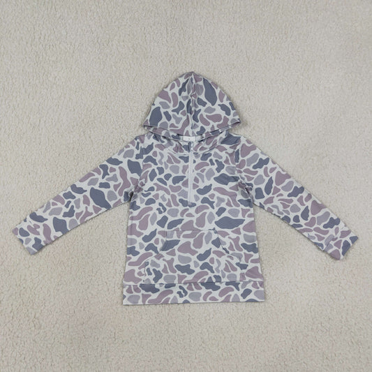 BT1849 Kids Baby Boys Long Sleeve Southern Camo Zip Pocket Hoodies Tops