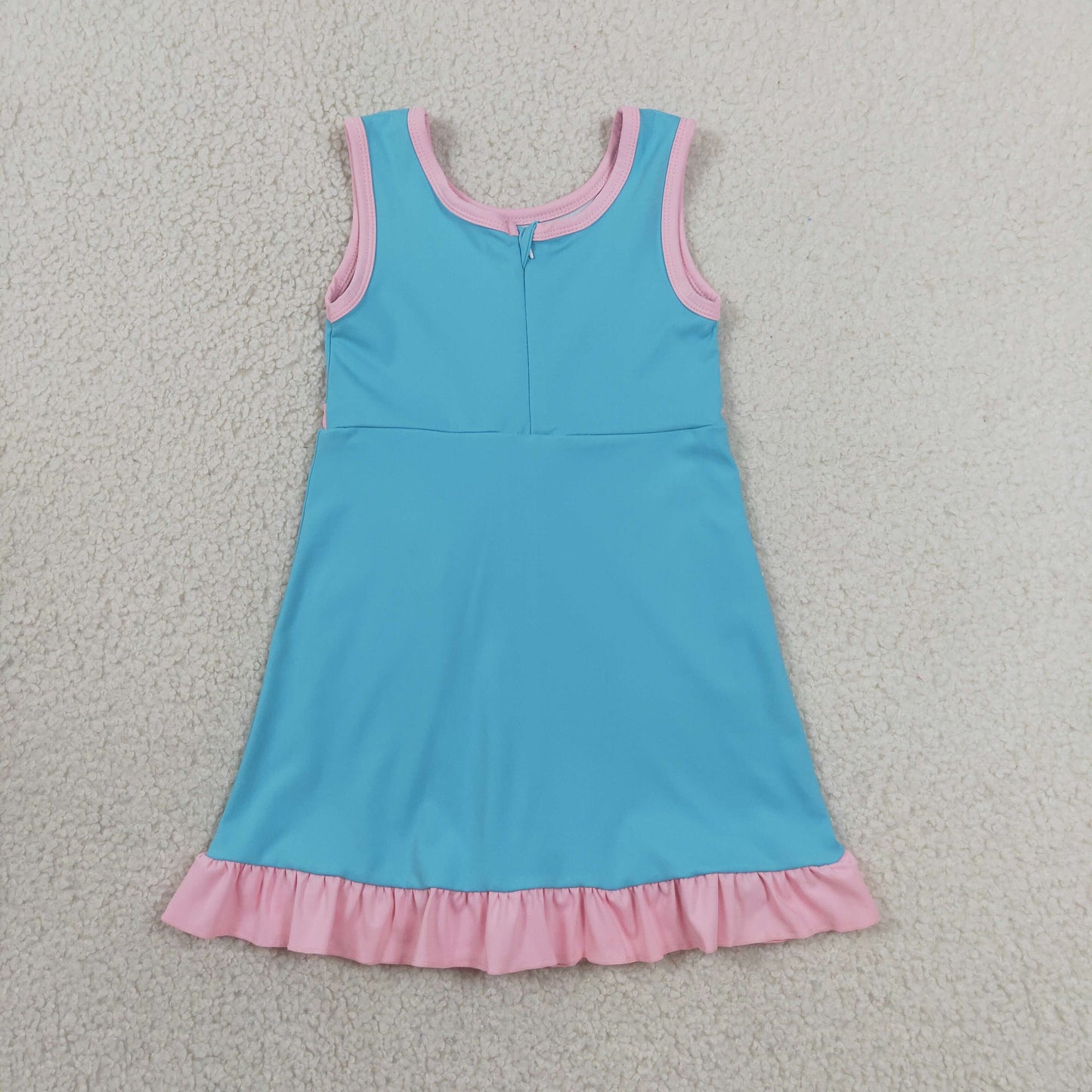 GSD4130 Kids Baby Girls Sleeveless Lake Blue Pink Yoga Active Short Knee Length Dress