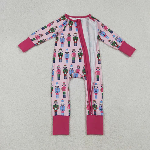 9.16 LR2598 Baby Girls Colorful Soldiers Plaid Zipper Footie Romper